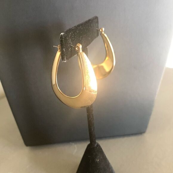 Gold Crescent hoops and Silver Tab Earrings - 2 PAIRS, Unmarked - Picture 1 of 6